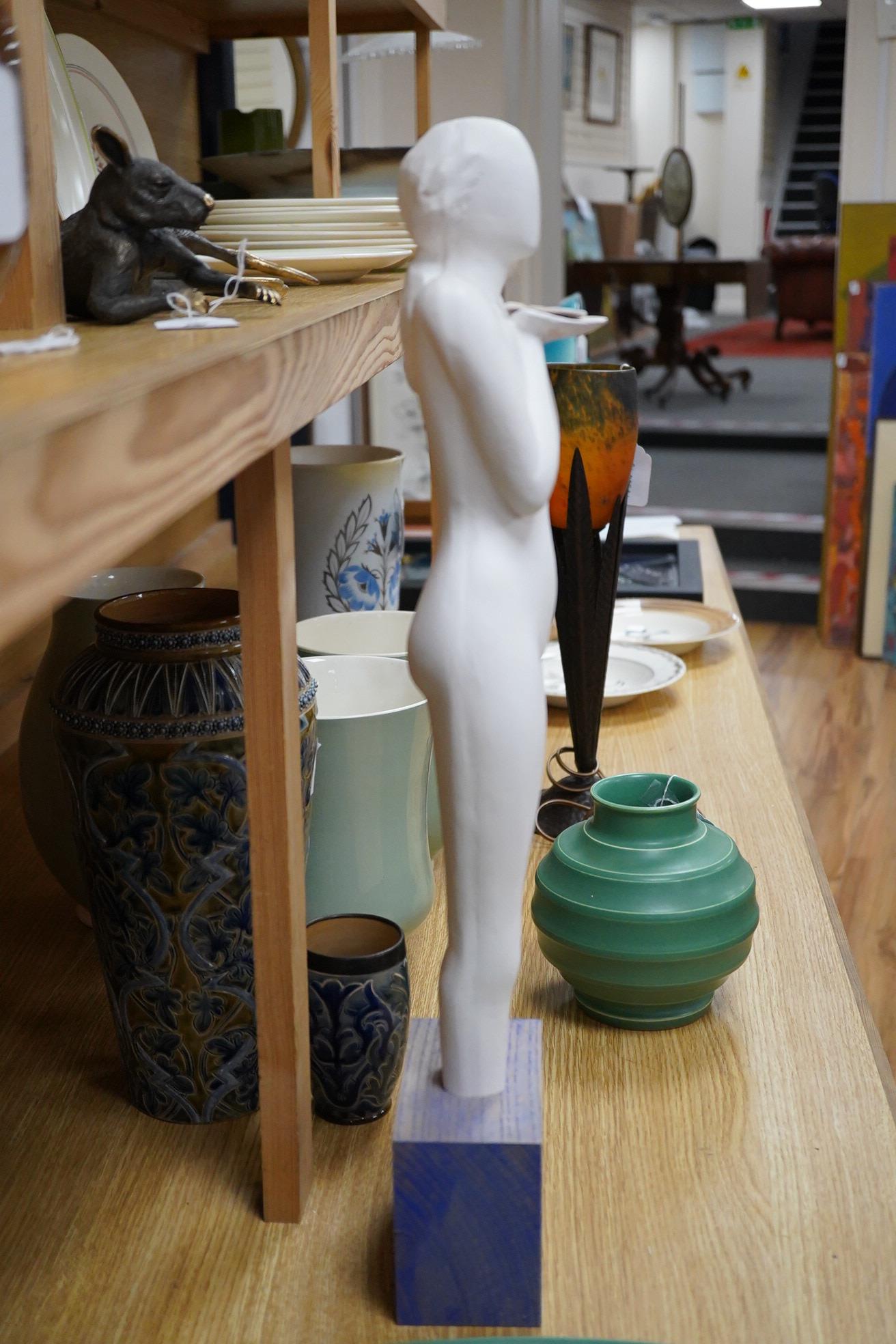 Tony Yates, study of a standing nude woman, raised on wooden base, unsigned, 56cm high
